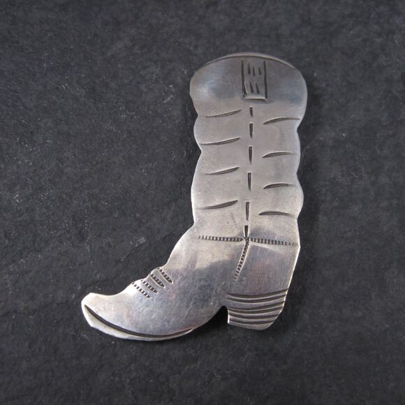 Southwestern Cowboy Boot Brooch Sterling - Picture 1 of 10